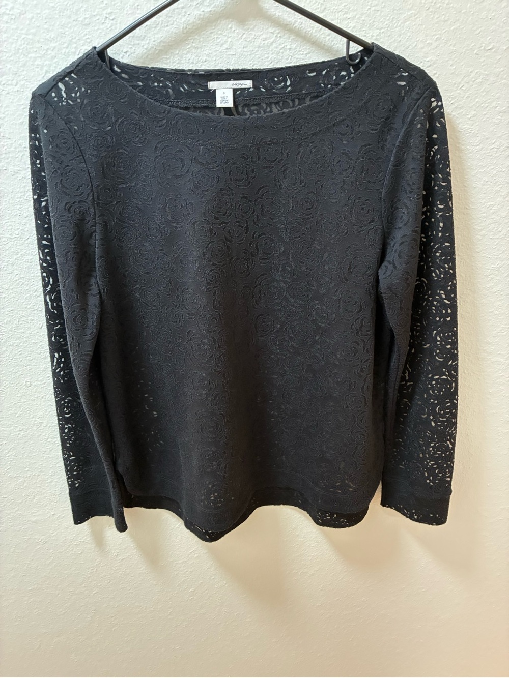 Halogen Black Long Sleeve Lace Overlay Top